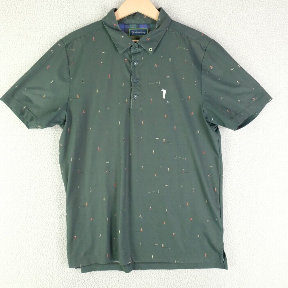 Willian Murray Polo Mens Medium Green Golfer All Over Print Golf Performance